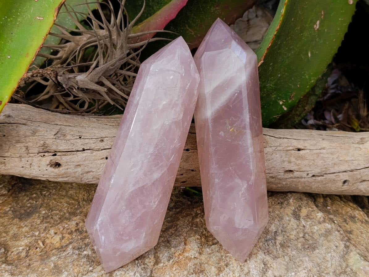 Polished Double Terminated Rose Quartz Points x 2 Madagascar - Toprock Gemstones and Minerals 