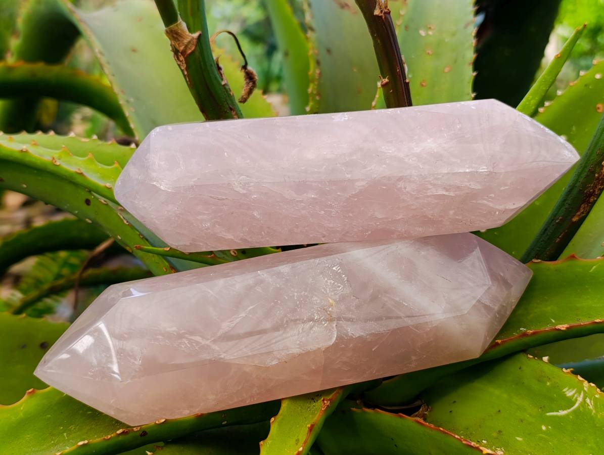 Polished Double Terminated Rose Quartz Points x 2 Madagascar - Toprock Gemstones and Minerals 