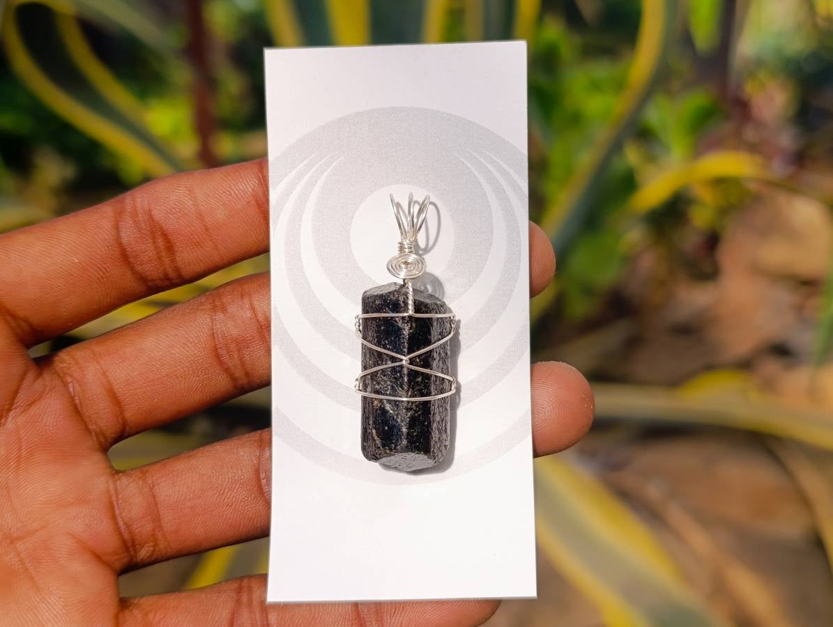 Natural Double Terminated Black Tourmaline Crystals with Silver Wire Wrap - Sold per Piece - South Africa - Toprock Gemstones and Minerals 