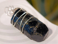 Natural Double Terminated Black Tourmaline Crystals with Silver Wire Wrap - Sold per Piece - South Africa