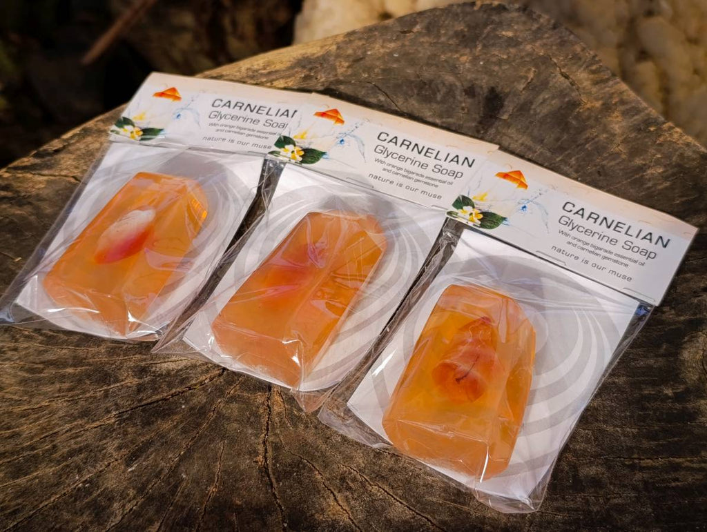 Carnelian Glycerin Handmade Soap With Orange Bigrade Essential Oil - sold per soap - From South Africa - Toprock Gemstones and Minerals 