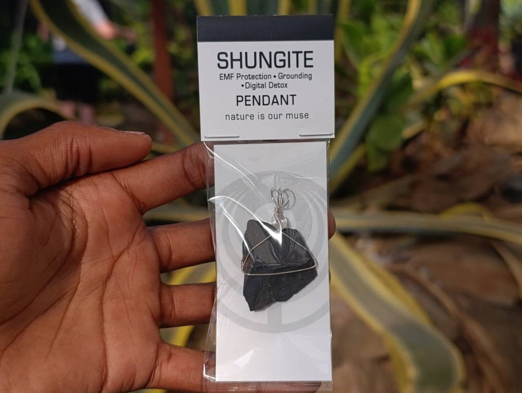 Natural Shungite Crystals with Silver Wire Wrap - Sold per Piece - South Africa - Toprock Gemstones and Minerals 