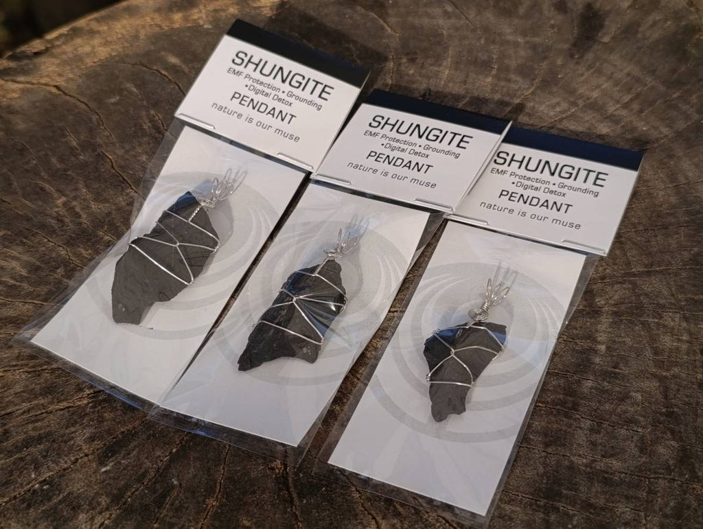 Natural Shungite Crystals with Silver Wire Wrap - Sold per Piece - South Africa - Toprock Gemstones and Minerals 