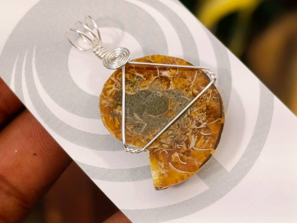 Natural Ammonite Fossil with Silver Wire Wrap - Sold per Piece - South Africa - Toprock Gemstones and Minerals 