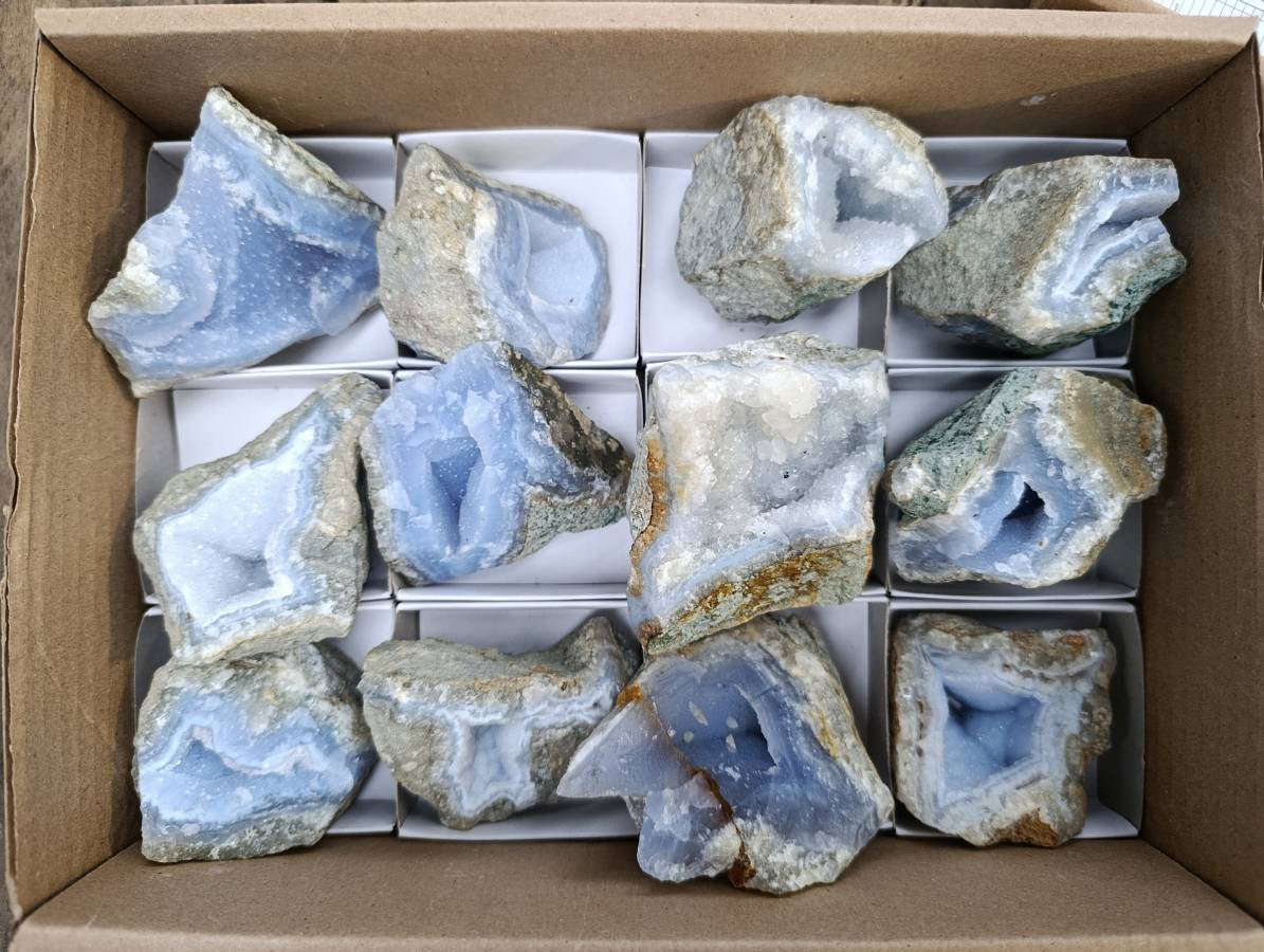 Natural Blue Lace Agate Geode Specimens x 12 From Nsanje, Malawi - Toprock Gemstones and Minerals 
