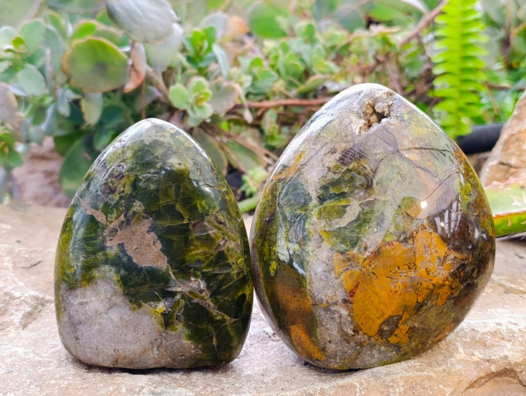 Polished Green Opal Standing Free Forms x 3 From Madagascar - Toprock Gemstones and Minerals 