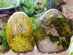 Polished Green Opal Standing Free Forms x 3 From Madagascar - Toprock Gemstones and Minerals 