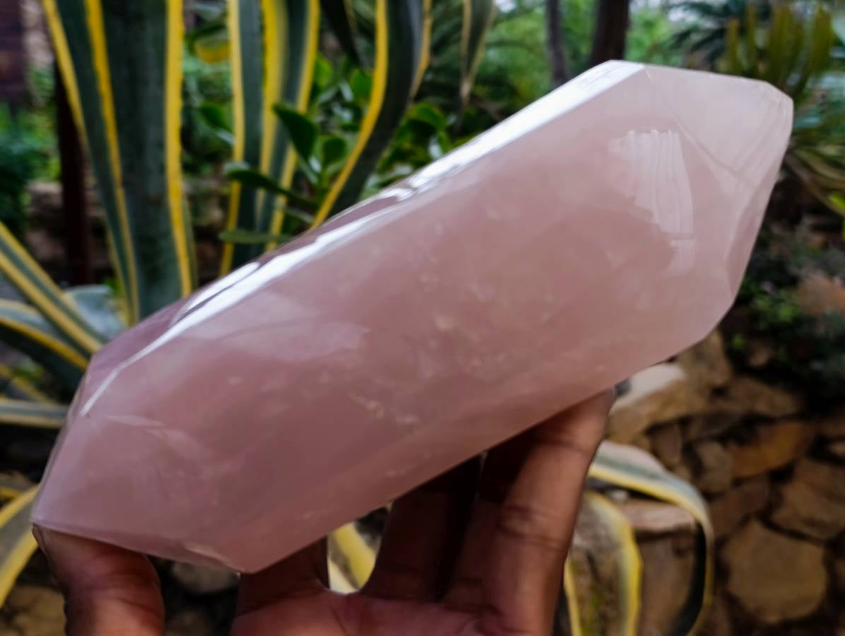 Polished Double Terminated Rose Quartz Points x 2 Madagascar - Toprock Gemstones and Minerals 