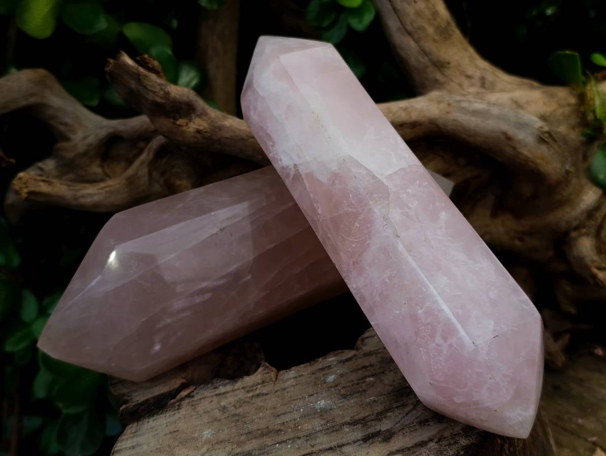 Polished Double Terminated Rose Quartz Points x 2 Madagascar - Toprock Gemstones and Minerals 