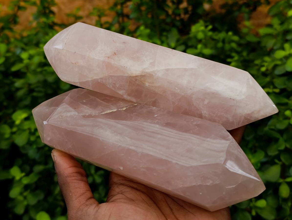 Polished Double Terminated Rose Quartz Points x 2 Madagascar - Toprock Gemstones and Minerals 