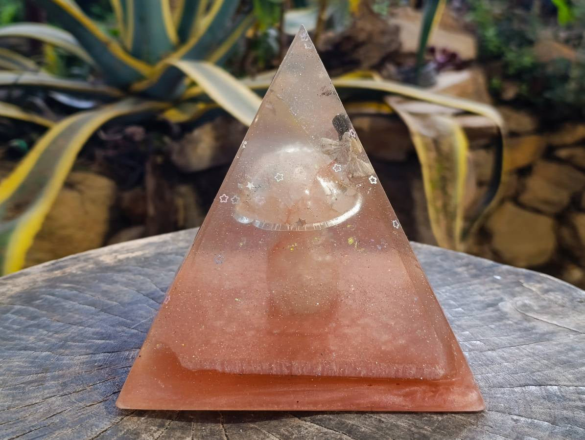 Hand Made Rose Quartz Mushroom Set In Resin Light Box x 1 From Madagascar - Toprock Gemstones and Minerals 