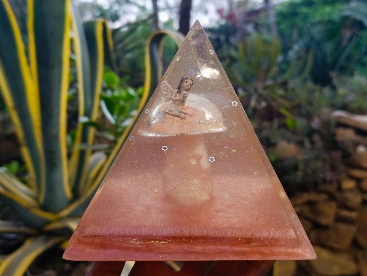 Hand Made Rose Quartz Mushroom Set In Resin Light Box x 1 From Madagascar - Toprock Gemstones and Minerals 