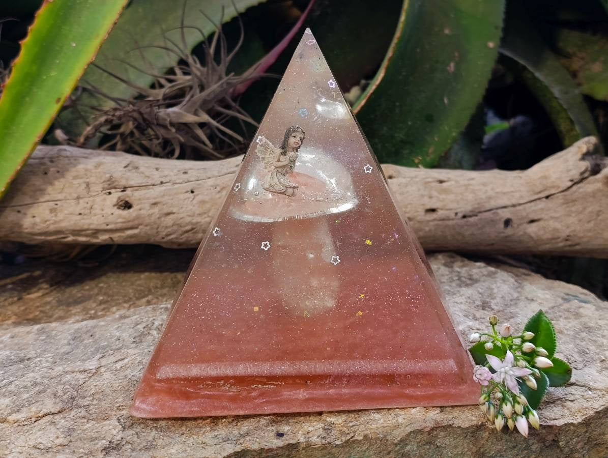 Hand Made Rose Quartz Mushroom Set In Resin Light Box x 1 From Madagascar - Toprock Gemstones and Minerals 