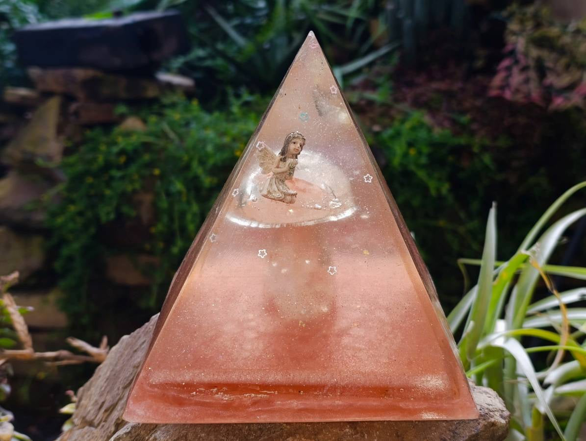 Hand Made Rose Quartz Mushroom Set In Resin Light Box x 1 From Madagascar - Toprock Gemstones and Minerals 