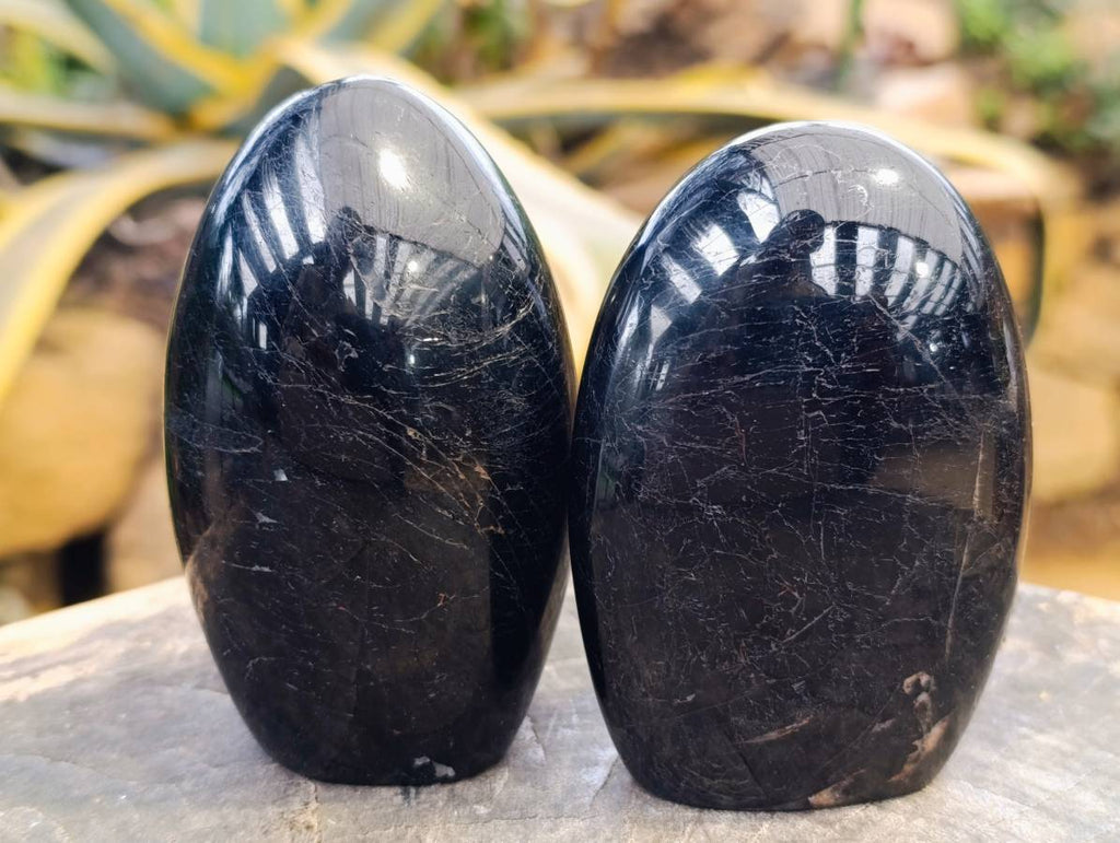 Polished Black Tourmaline Standing Free Forms x 4 From Madagascar - Toprock Gemstones and Minerals 