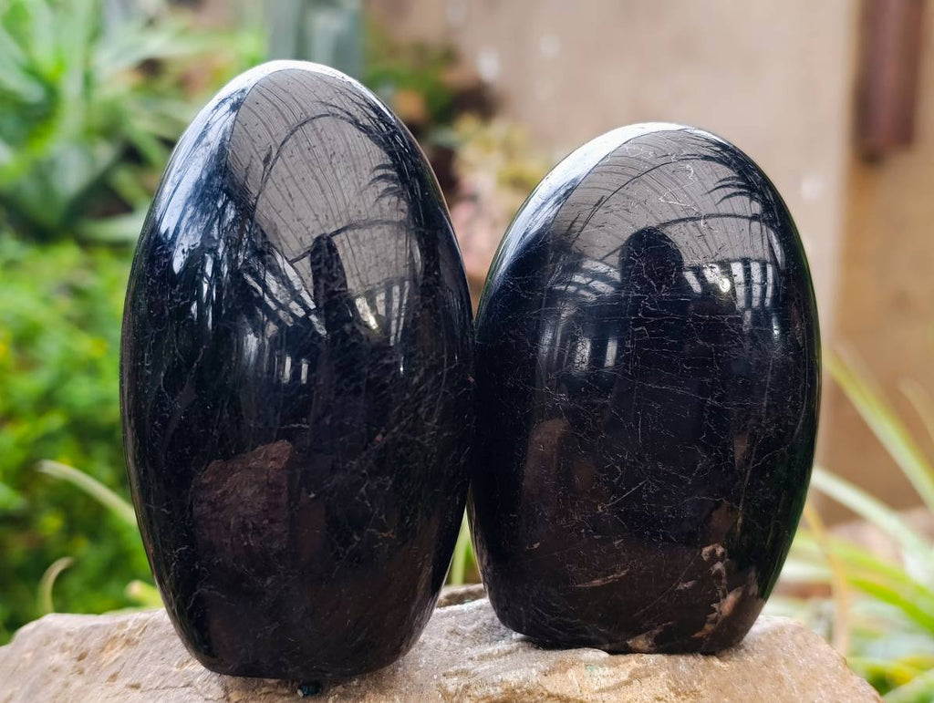 Polished Black Tourmaline Standing Free Forms x 4 From Madagascar - Toprock Gemstones and Minerals 