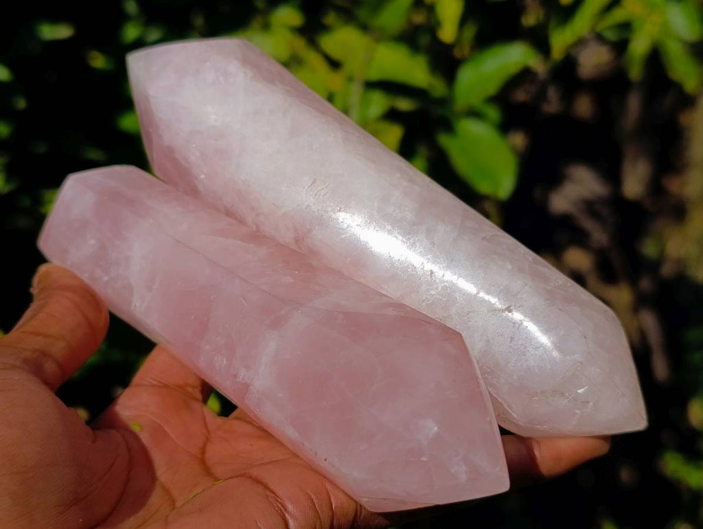 Polished Double Terminated Rose Quartz Points x 4 Madagascar - Toprock Gemstones and Minerals 
