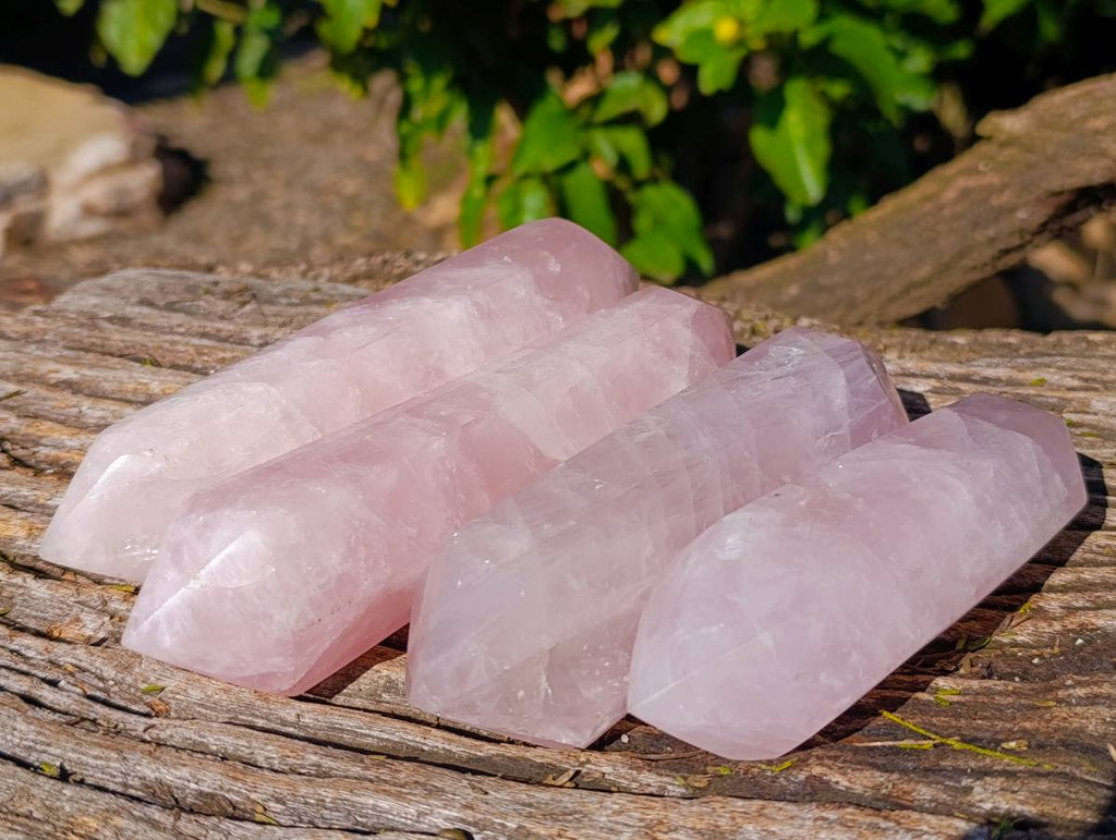 Polished Double Terminated Rose Quartz Points x 4 Madagascar - Toprock Gemstones and Minerals 
