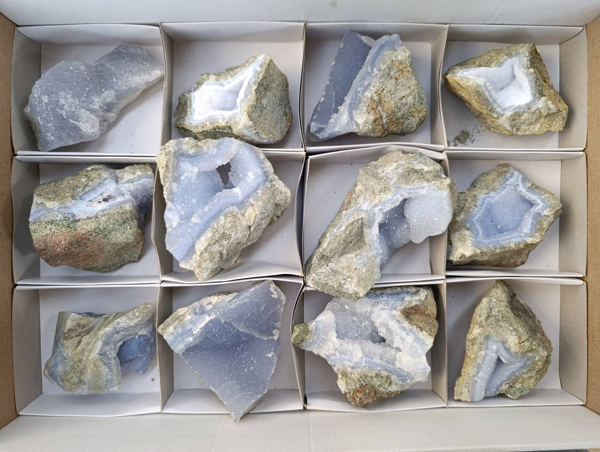 Natural Blue Lace Agate Geode Specimens x 12 From Nsanje, Malawi - Toprock Gemstones and Minerals 