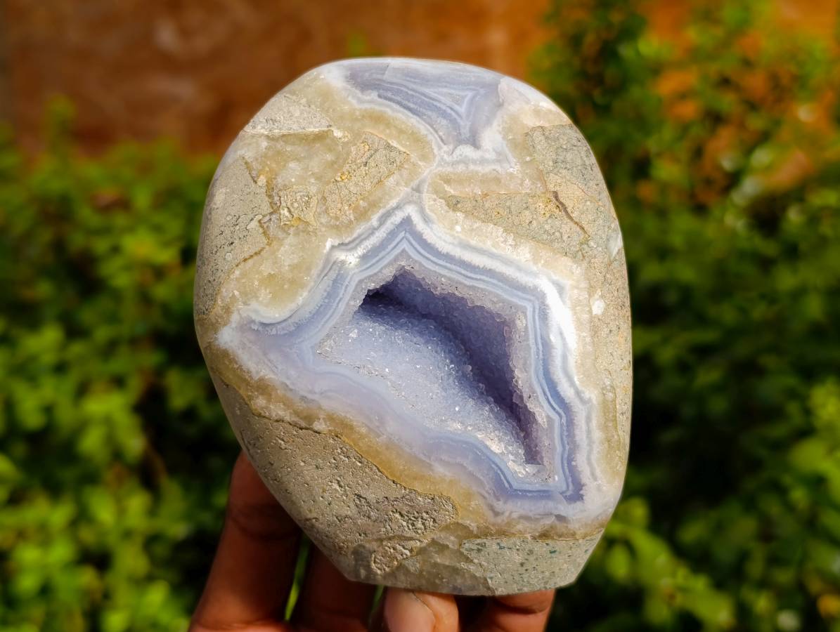Polished Blue Lace Agate Standing Free Forms x 2 From Nsanje, Malawi - Toprock Gemstones and Minerals 