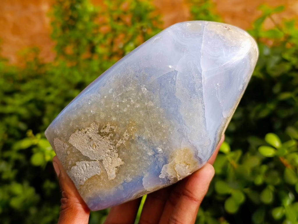 Polished Blue Lace Agate Standing Free Forms x 2 From Nsanje, Malawi - Toprock Gemstones and Minerals 