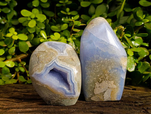 Polished Blue Lace Agate Standing Free Forms x 2 From Nsanje, Malawi