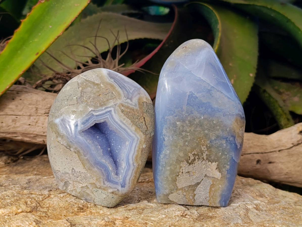 Polished Blue Lace Agate Standing Free Forms x 2 From Nsanje, Malawi - Toprock Gemstones and Minerals 