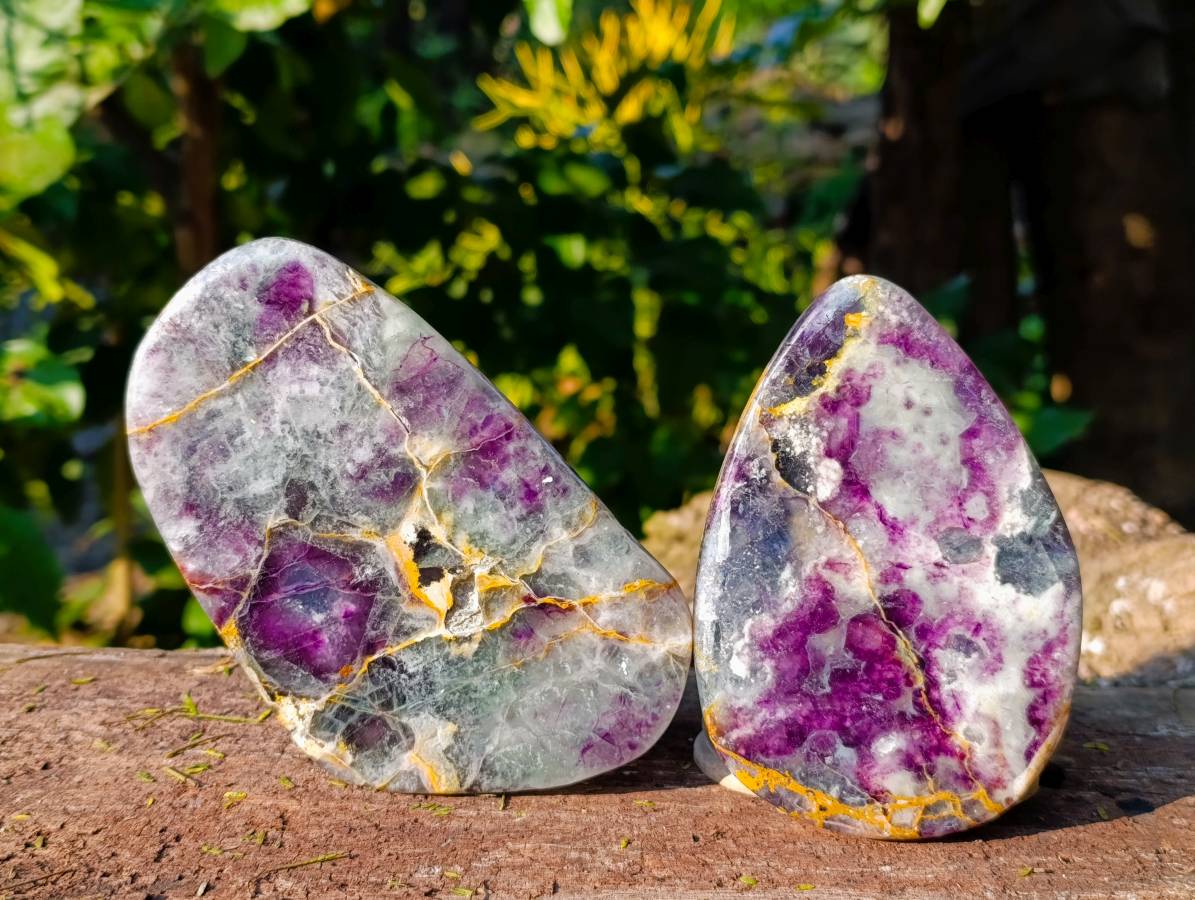 Polished Watermelon Fluorite Slices x 4 From Uis, Namibia - Toprock Gemstones and Minerals 