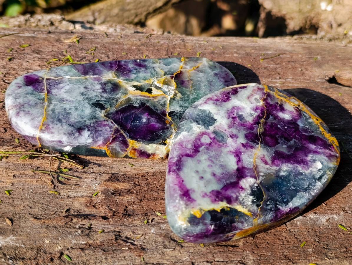 Polished Watermelon Fluorite Slices x 4 From Uis, Namibia - Toprock Gemstones and Minerals 