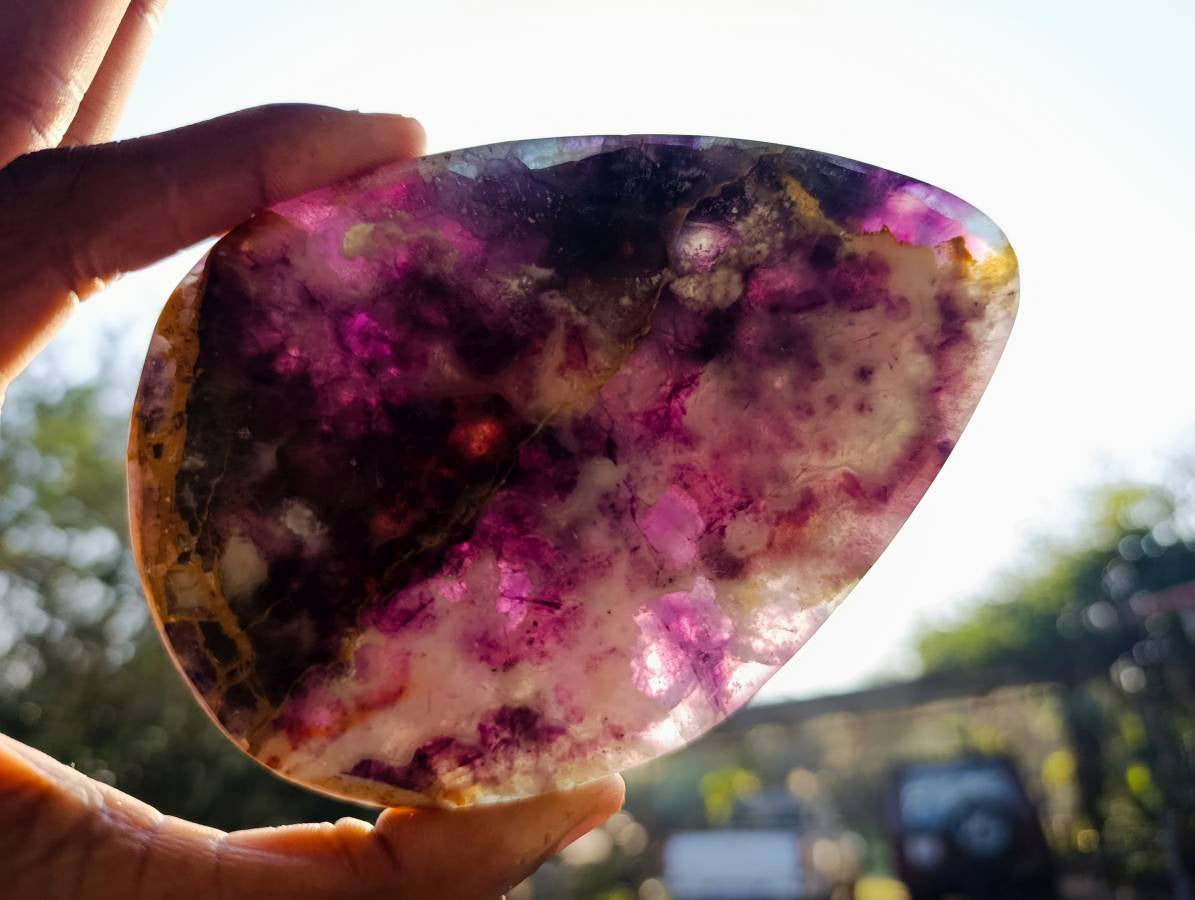 Polished Watermelon Fluorite Slices x 4 From Uis, Namibia - Toprock Gemstones and Minerals 