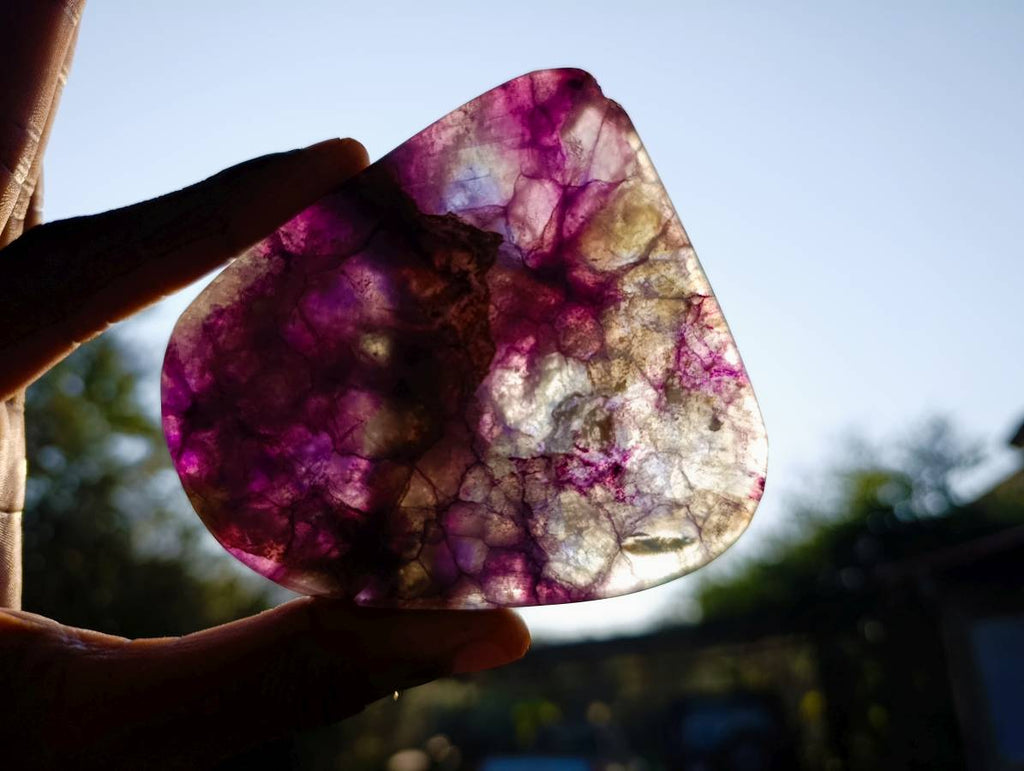 Polished Watermelon Fluorite Slices x 4 From Uis, Namibia - Toprock Gemstones and Minerals 