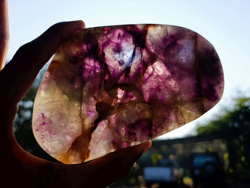 Polished Watermelon Fluorite Slices x 4 From Uis, Namibia - Toprock Gemstones and Minerals 