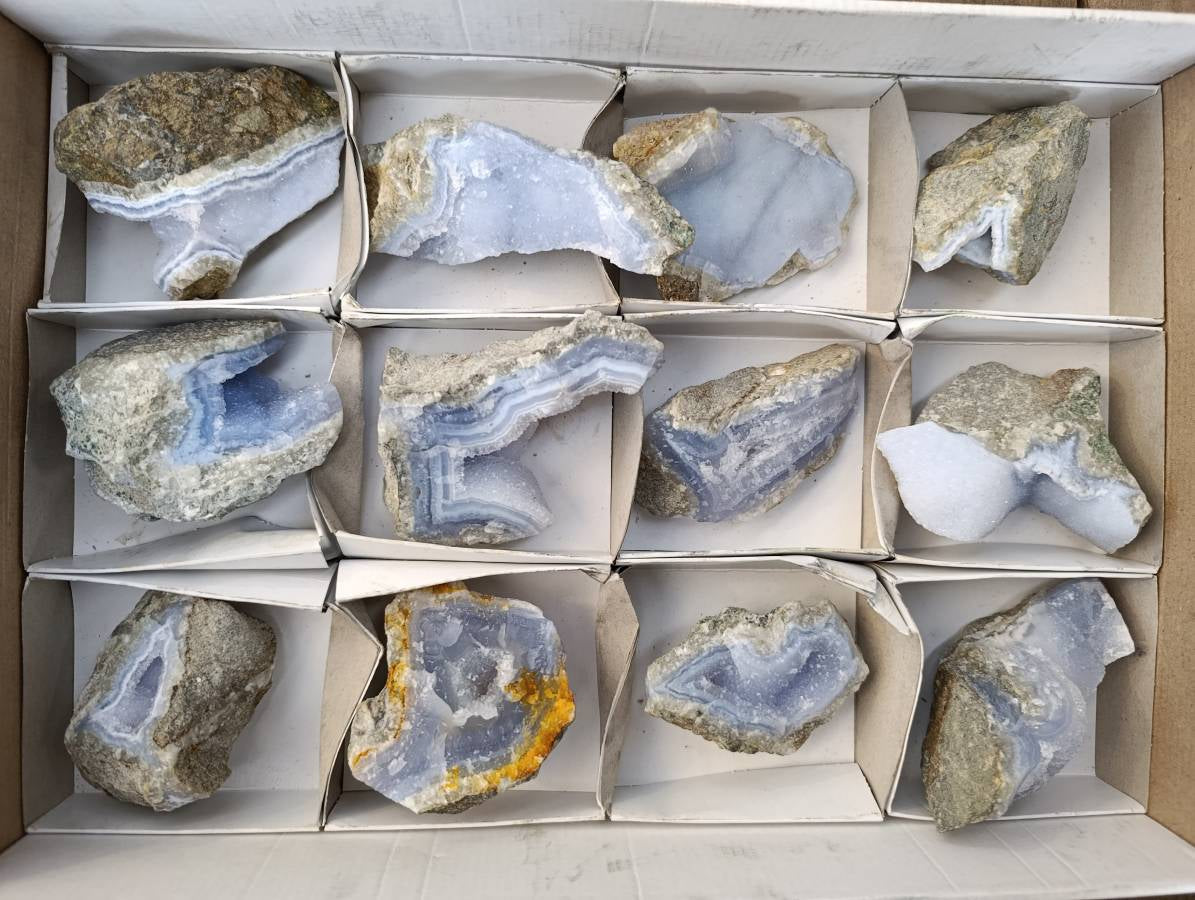 Natural Blue Lace Agate Geode Specimens x 12 From Malawi - Toprock Gemstones and Minerals 