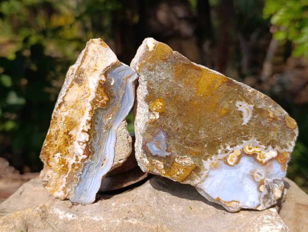 Polished On One Side 'Crazy' Blue Lace Agate x 6 From Namibia - Toprock Gemstones and Minerals 