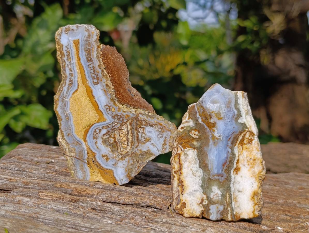 Polished On One Side 'Crazy' Blue Lace Agate x 6 From Namibia - Toprock Gemstones and Minerals 