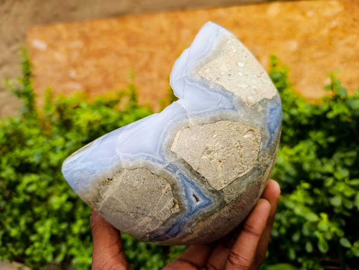 Polished Blue Lace Agate Standing Free Form x 1 From Malawi - Toprock Gemstones and Minerals 