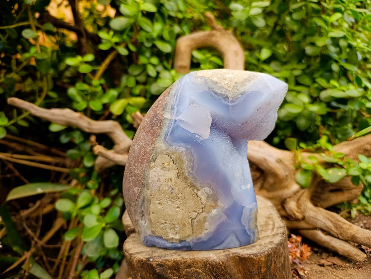 Polished Blue Lace Agate Standing Free Form x 1 From Malawi - Toprock Gemstones and Minerals 