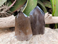 Polished Smokey Quartz Crystals x 2 From Madagascar - Toprock Gemstones and Minerals 