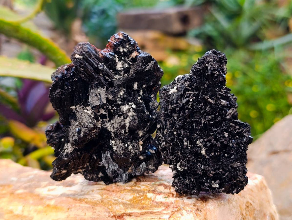 Natural Black Schorl Tourmaline With Cubic Fluorite Specimens x 6 From Namibia - Toprock Gemstones and Minerals 