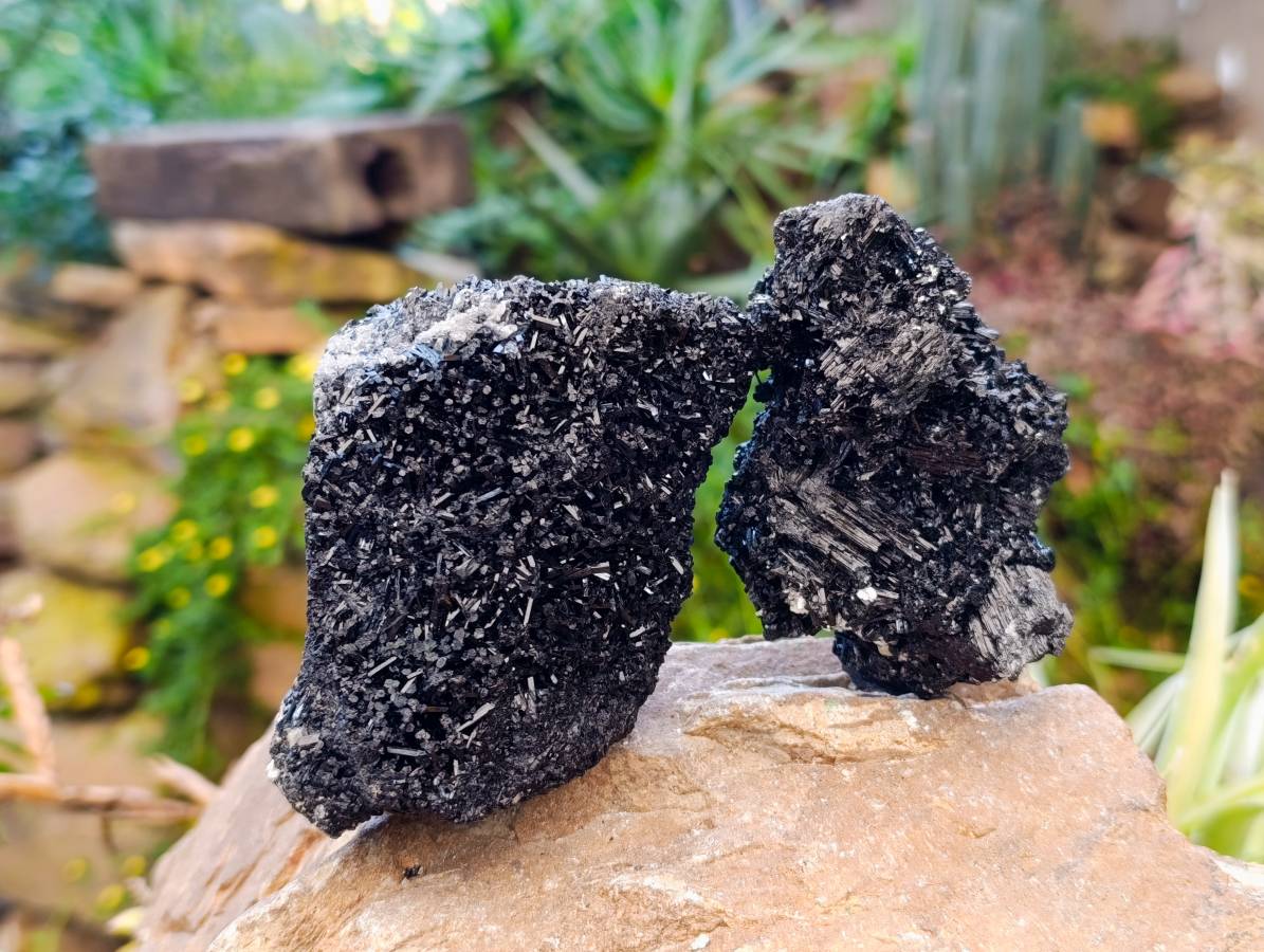 Natural Black Schorl Tourmaline With Cubic Fluorite Specimens x 6 From Namibia - Toprock Gemstones and Minerals 