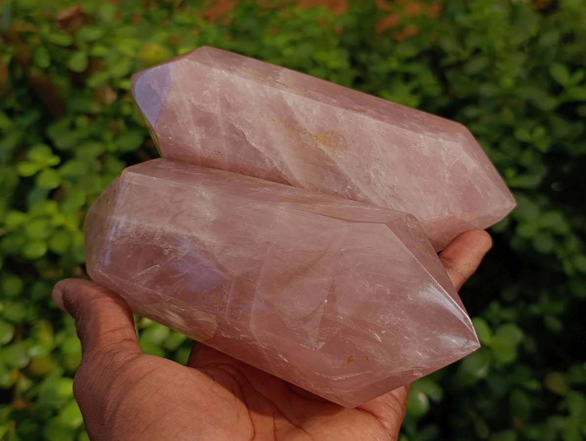 Polished Rose Quartz Spheres x 2 Madagascar - Toprock Gemstones and Minerals 
