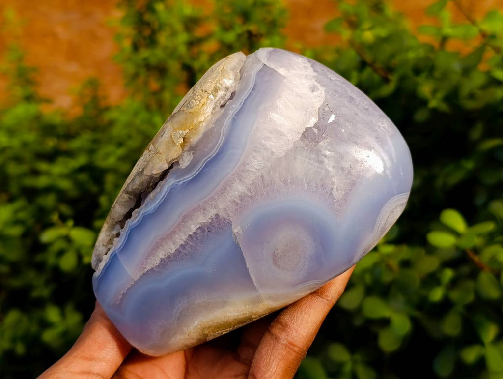 Polished Blue Lace Agate Standing Free Forms x 2 From Malawi - Toprock Gemstones and Minerals 