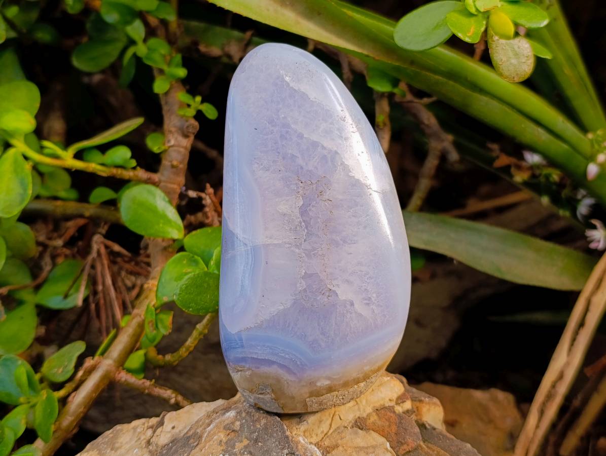 Polished Blue Lace Agate Standing Free Forms x 2 From Malawi - Toprock Gemstones and Minerals 