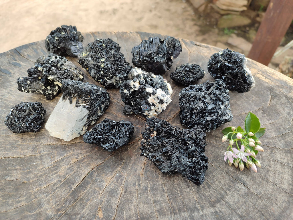 Natural Schorl Black Tourmaline Specimens x 12 From Erongo, Namibia - Toprock Gemstones and Minerals 