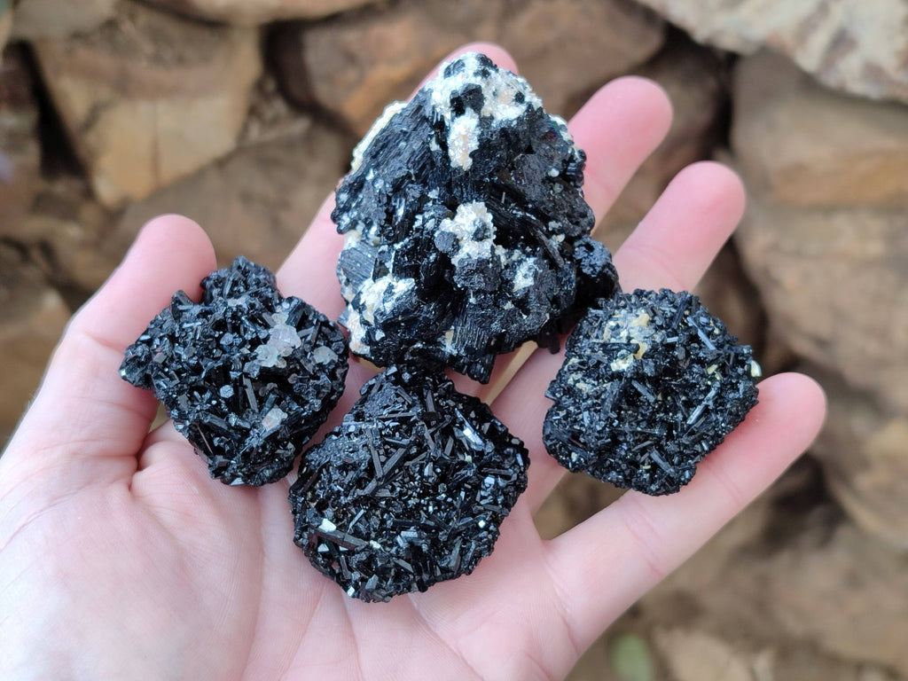 Natural Schorl Black Tourmaline Specimens x 12 From Erongo, Namibia - Toprock Gemstones and Minerals 