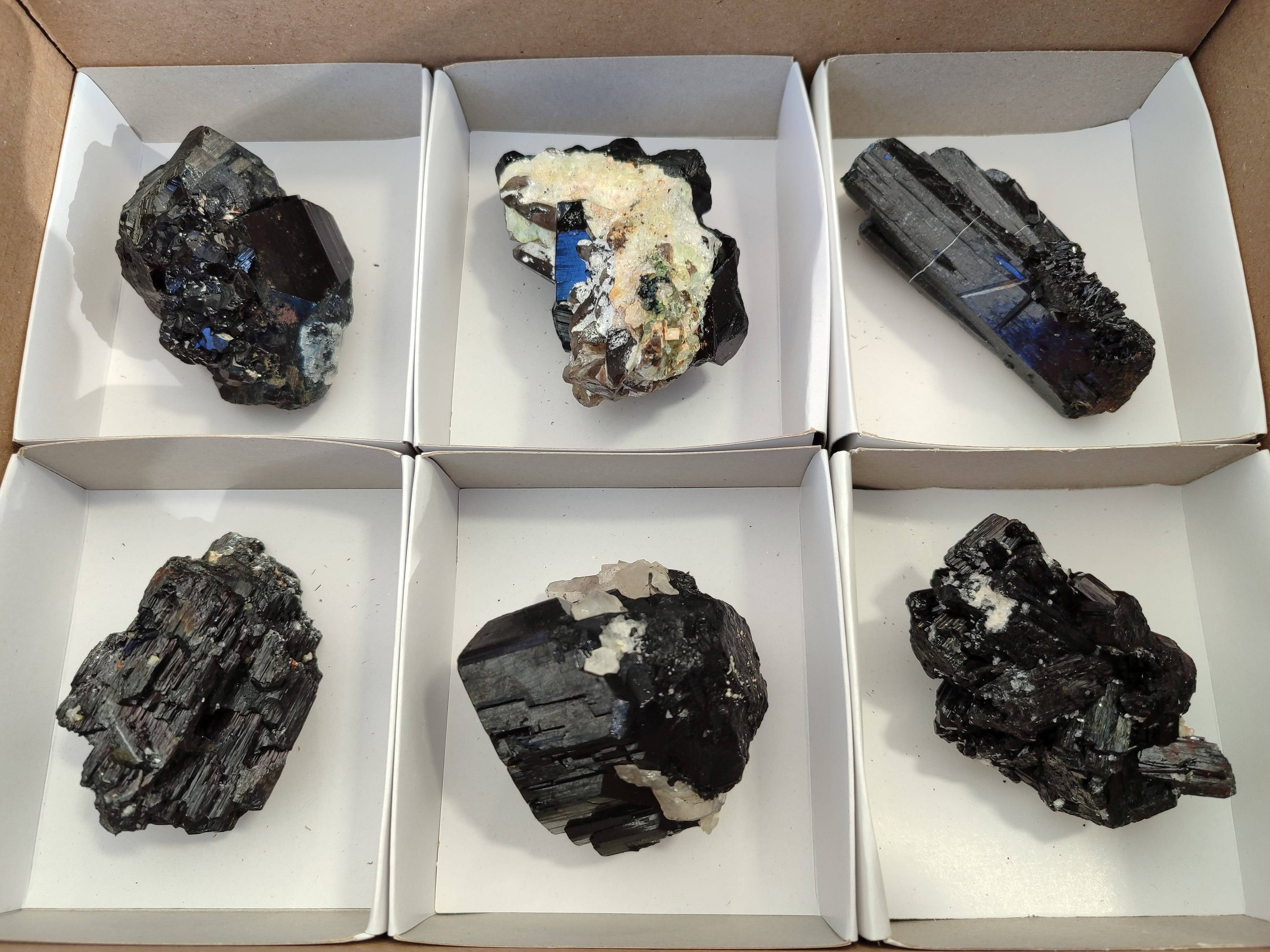 Natural Schorl Black Tourmaline Specimens x 6 From Erongo, Namibia - Toprock Gemstones and Minerals 