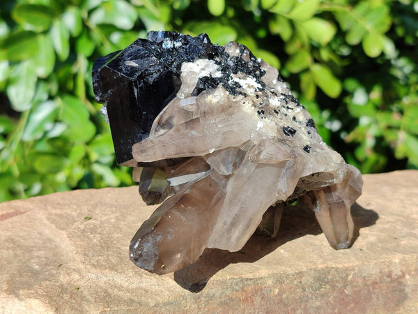 Natural Smokey Quartz with Schorl and Hyalite Opal x 2 From Erongo, Namibia