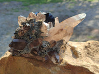Natural Smokey Quartz with Schorl and Hyalite Opal x 2 From Erongo, Namibia