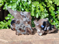 Natural Smokey Quartz with Schorl and Hyalite Opal x 2 From Erongo, Namibia