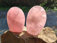 Polished Rose Quartz Standing Free Forms x 3 Madagascar